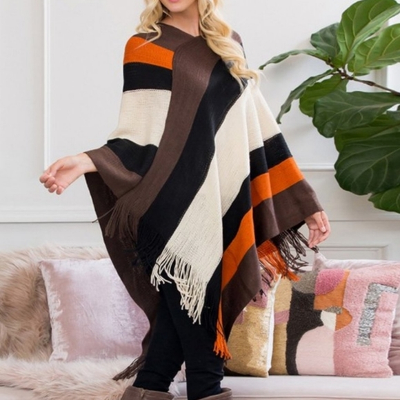 Stripes FRINGE PONCHO sweater - Picture 3 of 4
